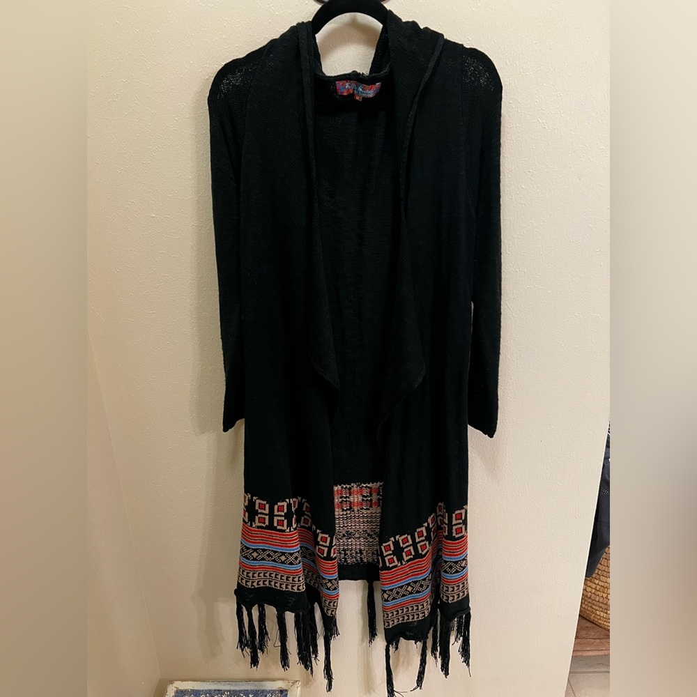 Chic Black Patterned Women's Cardigan